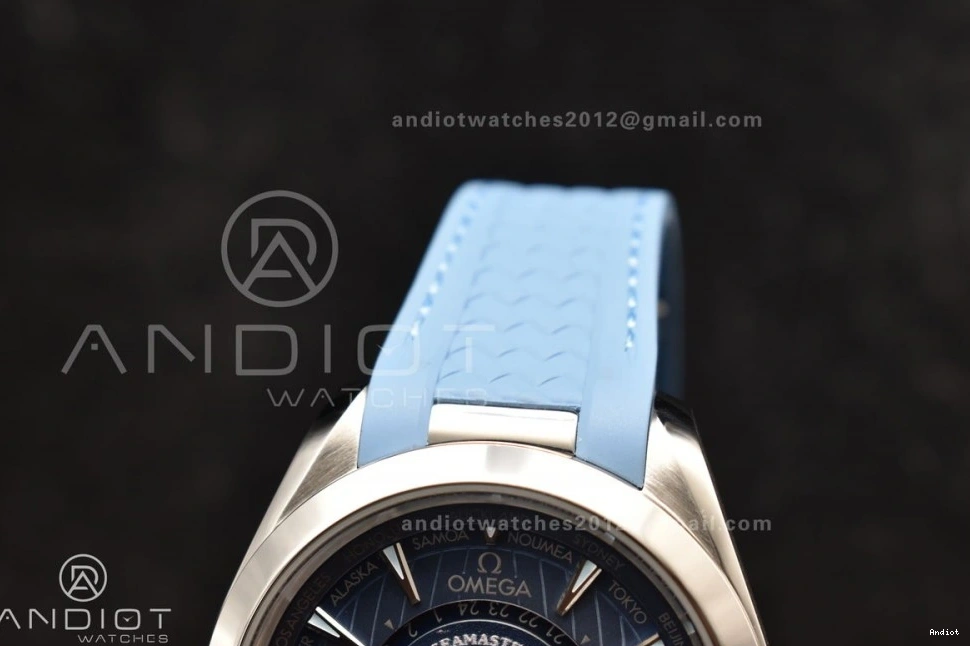 Best Strap 1:1 Summer VSF Clone A8938 Terra Rubber Aqua Worldtimer on Edition Super Blue Blue 43mm Dial GMT 0106